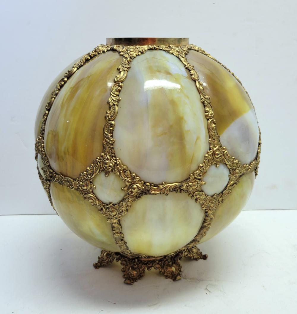 Antique Gilt Slag Bubble Glass 10in Globe Chandelier Shade Table Lamp Base Art Glass Fixture sold by Richard Stedman Estate Services LLC, lot 11 — auction record photograph