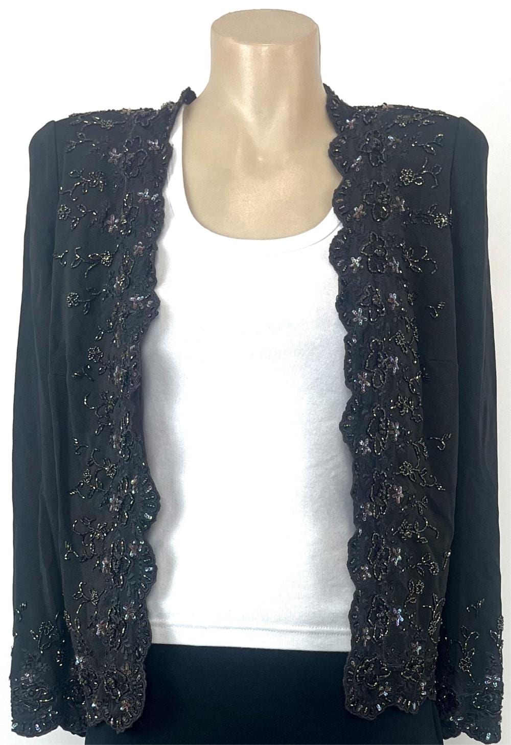 George Gross comparable auction result: george gross australia dark khaki brown beaded embellished jacket slight shoulder pads long sleeves lined c 1990s