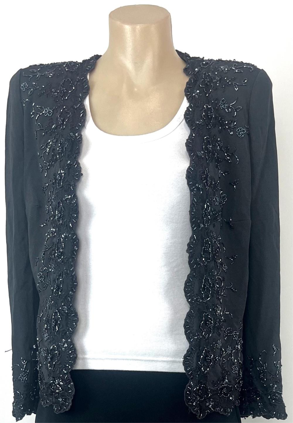 George Gross comparable auction result: george gross australia black white beaded embellished jacket shoulder pads long sleeves lined c 1990s
