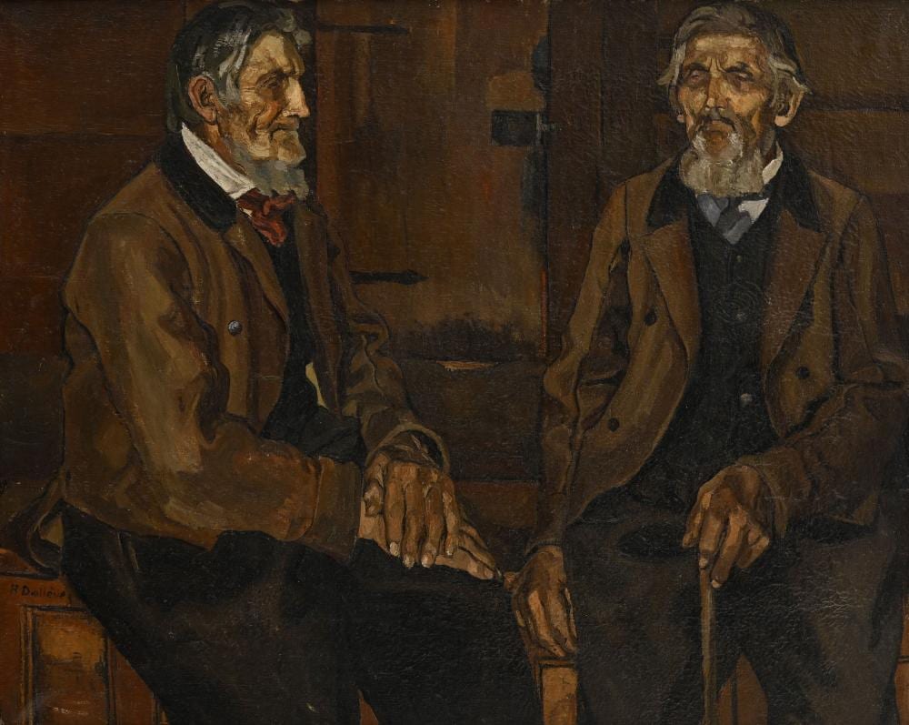 Raphy Dallèves comparable auction result: raphy dall ves 1878 1940 les deux sages c 1900 1905 huile sur toile sign e 100x126 cm toile et 114x154 cm avec cadre
