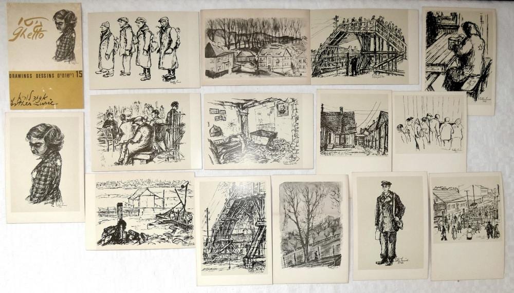 Esther Lurie comparable auction result: esther lurie holocaust survivor ghetto drawings dessins 1958 15 pc including cover