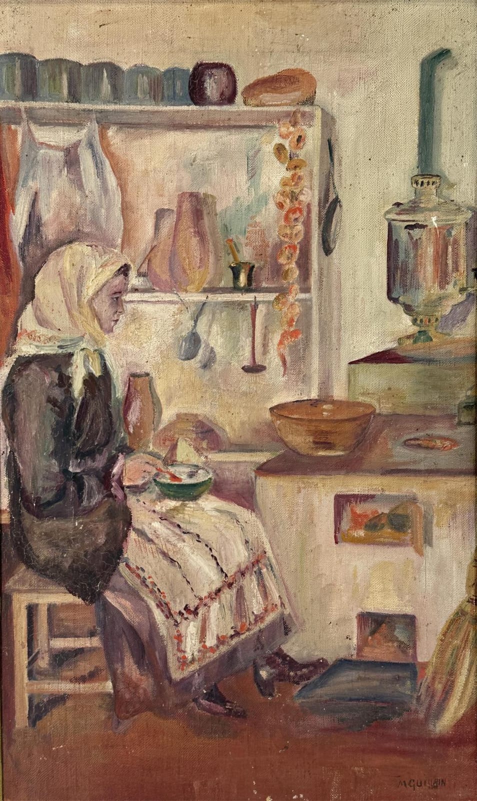 Marthe Guillain comparable auction result: marthe guillain 1890 1974 le petit d jeuner de la dame au fichu huile sur toile dimensions 66 x 38 cm