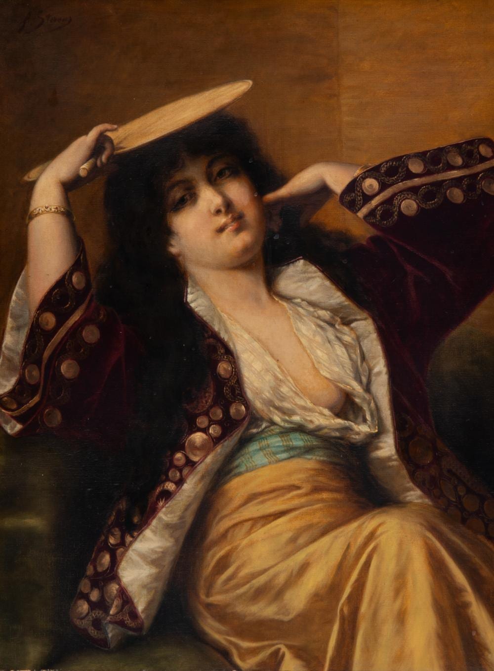 Agapit Stevens comparable auction result: agapit stevens 1849 1917 an oriental lady with a fan 60 x 80 cm 23 6 x 31 1 2 in