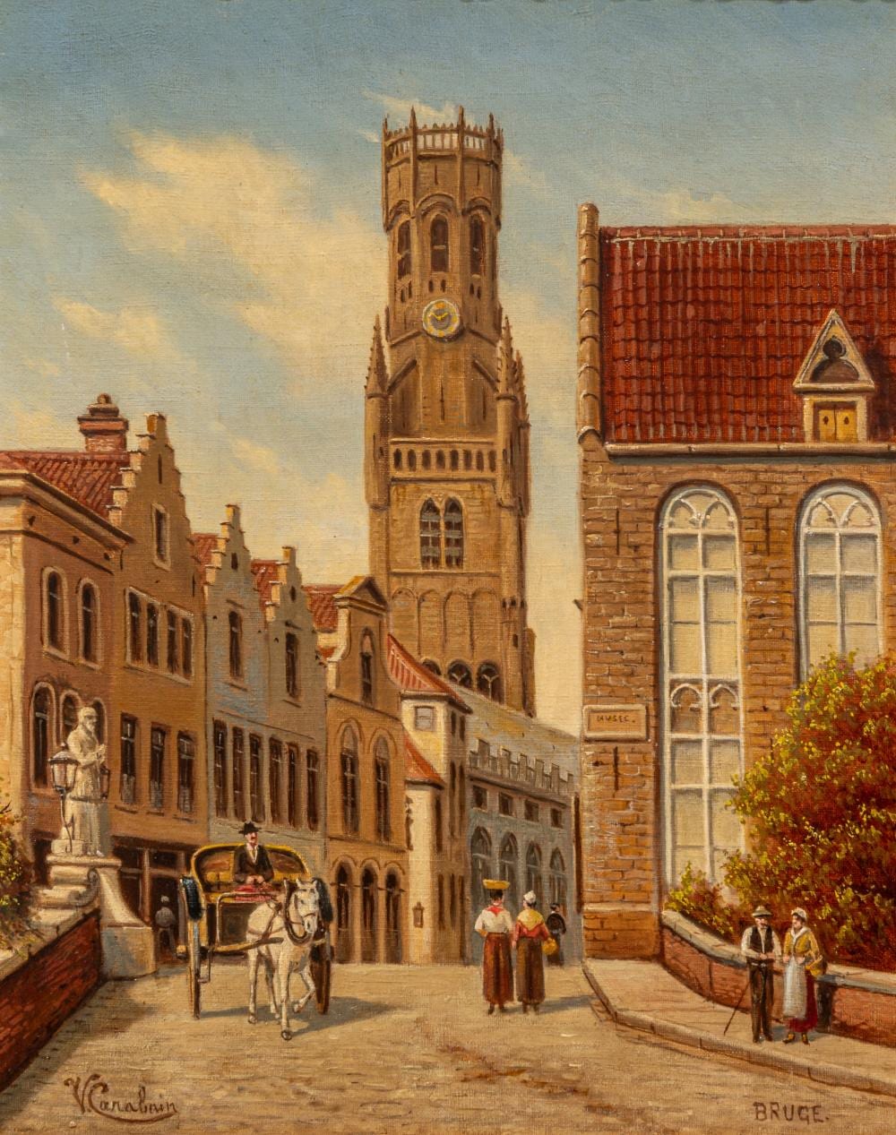 Victor Carabain comparable auction result: victor carabain ca 1863 1942 view of the wollestraat in bruges oil on canvas 50 x 40 cm 19 6 x 15 3 4 in frame 86 x 56 cm 33 8 x 22 0 in