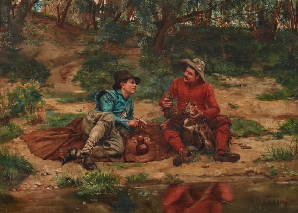 Charles Meissonier comparable auction result: jean charles meissonier french 1848 1917 halt for refreshment 1887 oil on canvas 15 1 2 x 21 1 2in 39 x 55cm