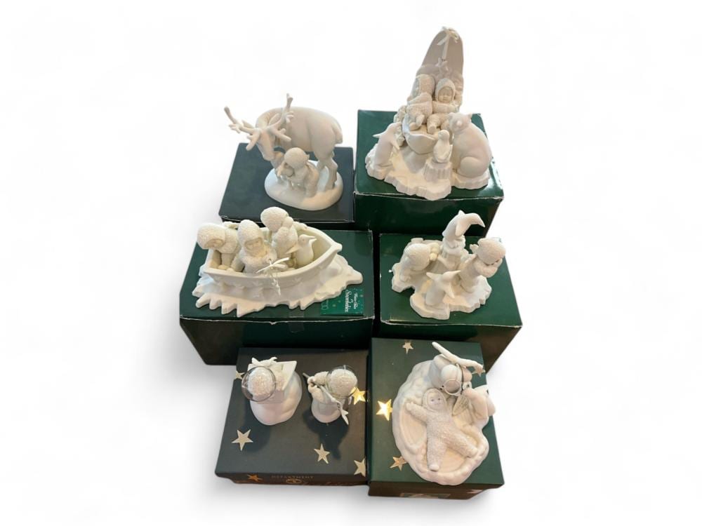 (6) Department 56 Snowbabies Bisque Porcelain Figurines sold by Apple Tree Auction Center, lot 138 — auction record photograph