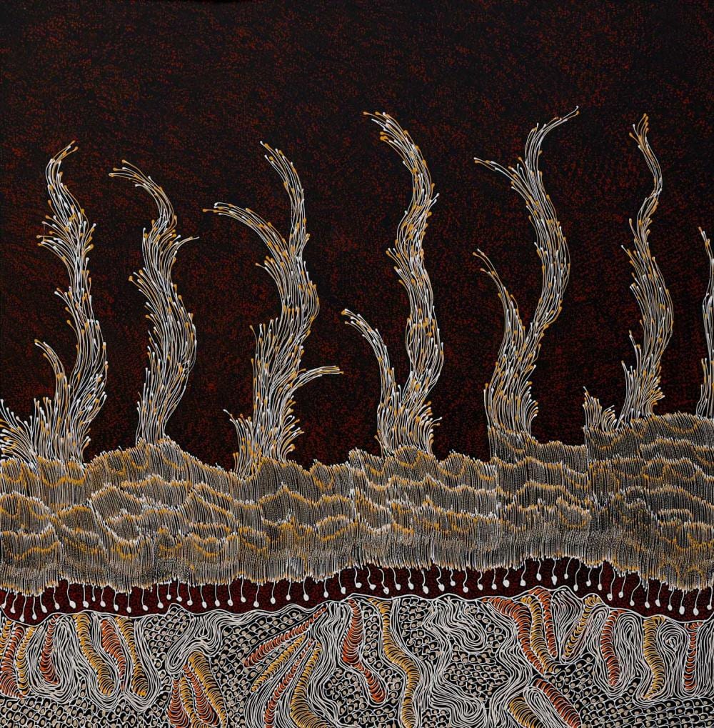 Jorna Newberry comparable auction result: jorna newberry fire dreaming acrylic on linen 120cm x 123cm