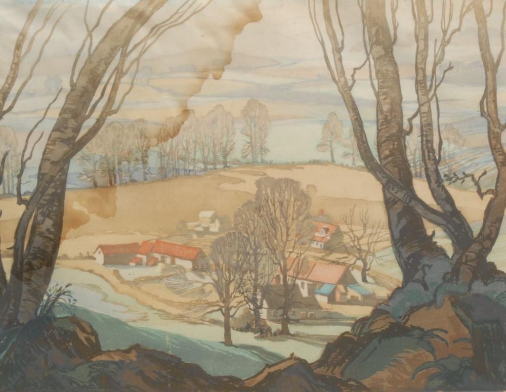 Cavendish Morton comparable auction result: cavendish morton 1911 2015 and concord morton 1911 1979 landscape of arreton farm signed colour woodcut 40cm x 53cm