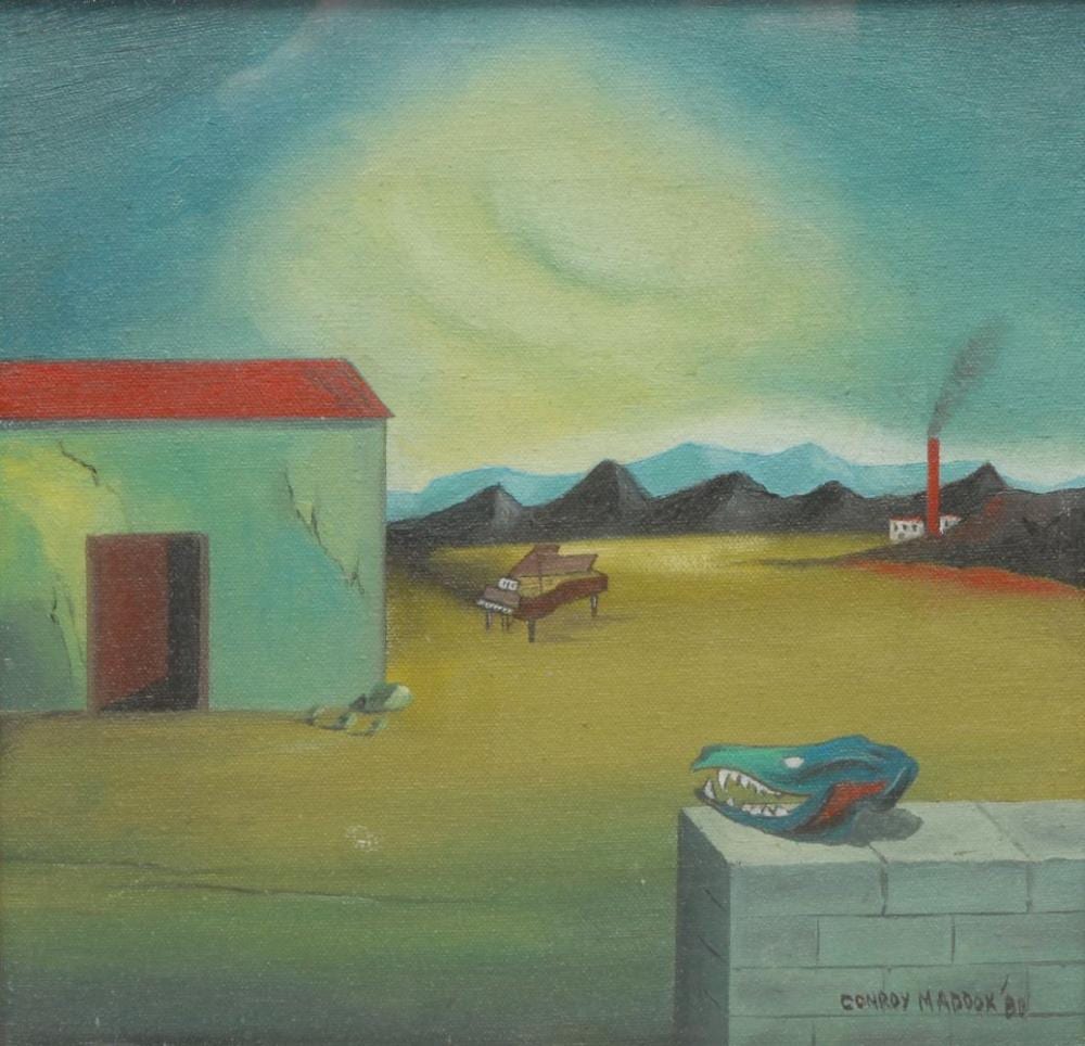 Conroy Maddox comparable auction result: conroy maddox 1912 2005 fabric of the day signed dated 1980 oil on board 24cm x 24cm