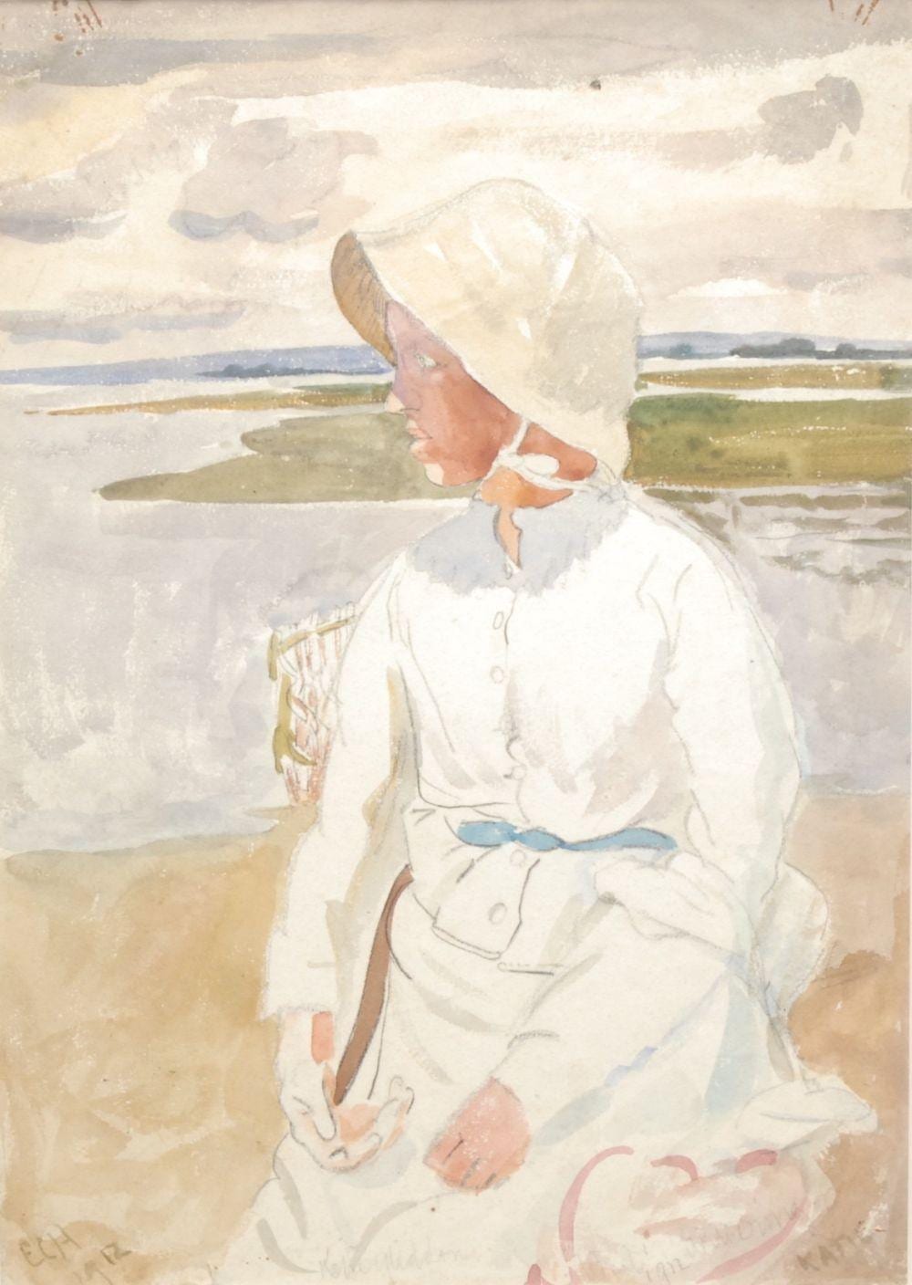 Edna Clarke Hall comparable auction result: edna clarke hall 1879 1979 portrait of katie gliddon monogrammed dated 1912 watercolour 41cm x 28cm