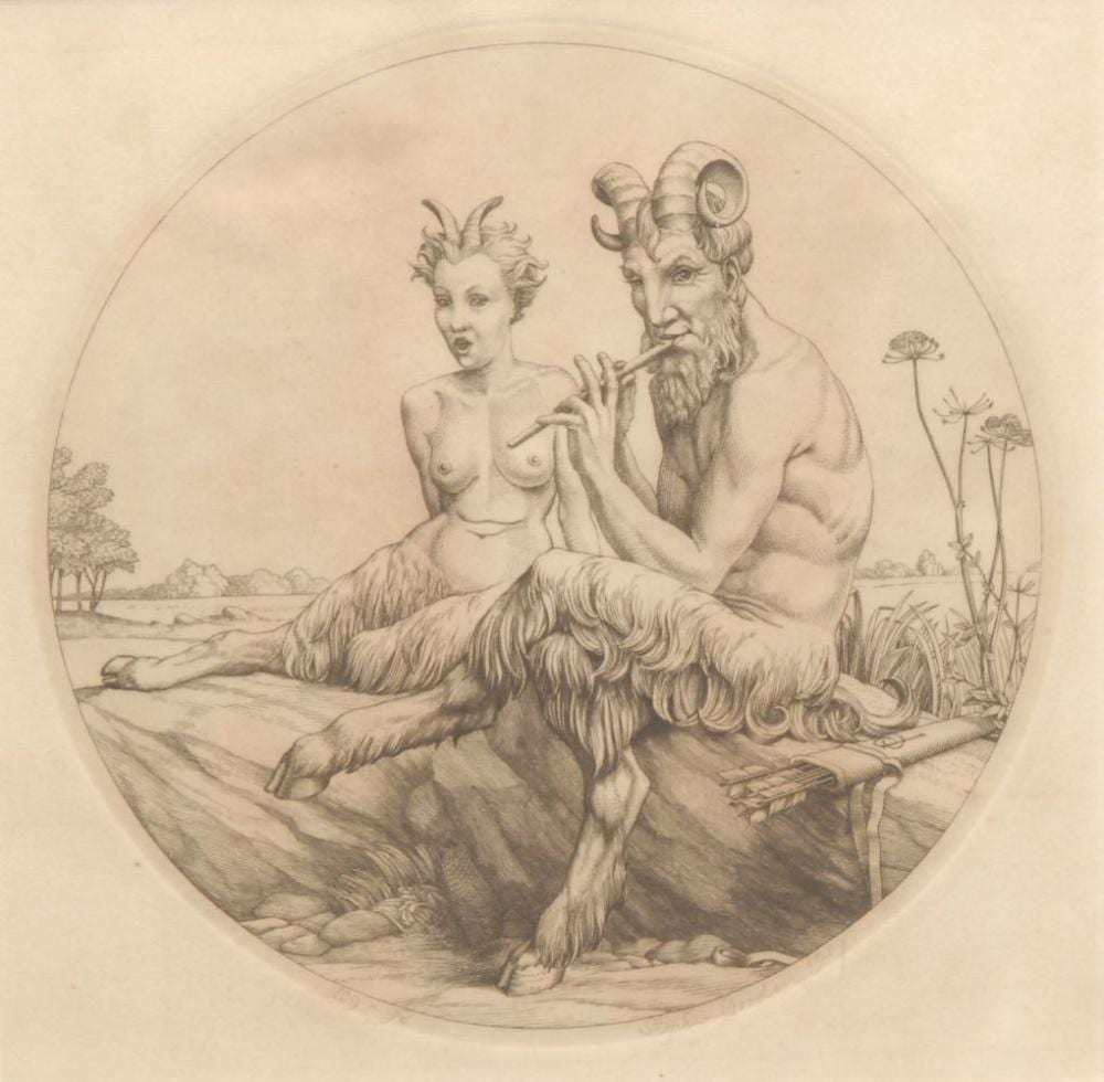 Stephen Gooden comparable auction result: stephen gooden 1892 1955 satyrs engraving signed in pencil numbered 109 98 16 5cm x 16 5cm