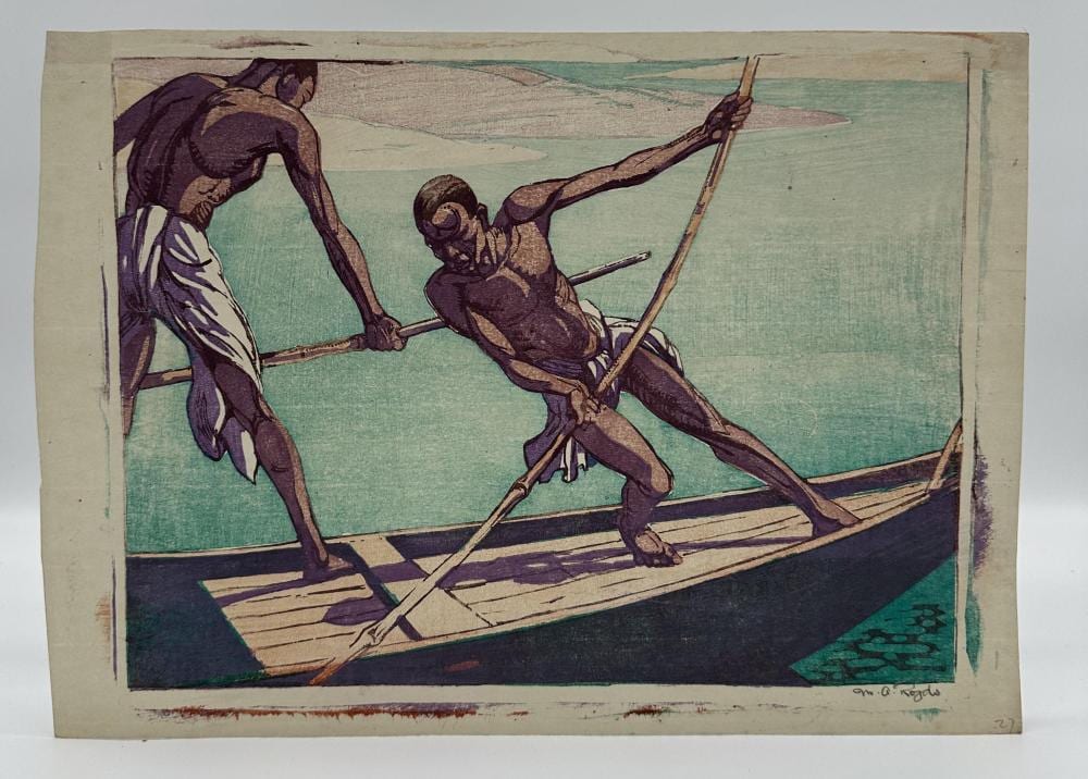 Mabel Alington Royds comparable auction result: mabel alington royds woodblock men on boat