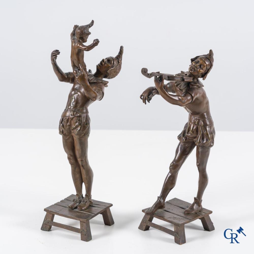 Auguste de Wever comparable auction result: auguste de wever 1836 1910 pair of bronze statues harlequin with child and music playing harlequin