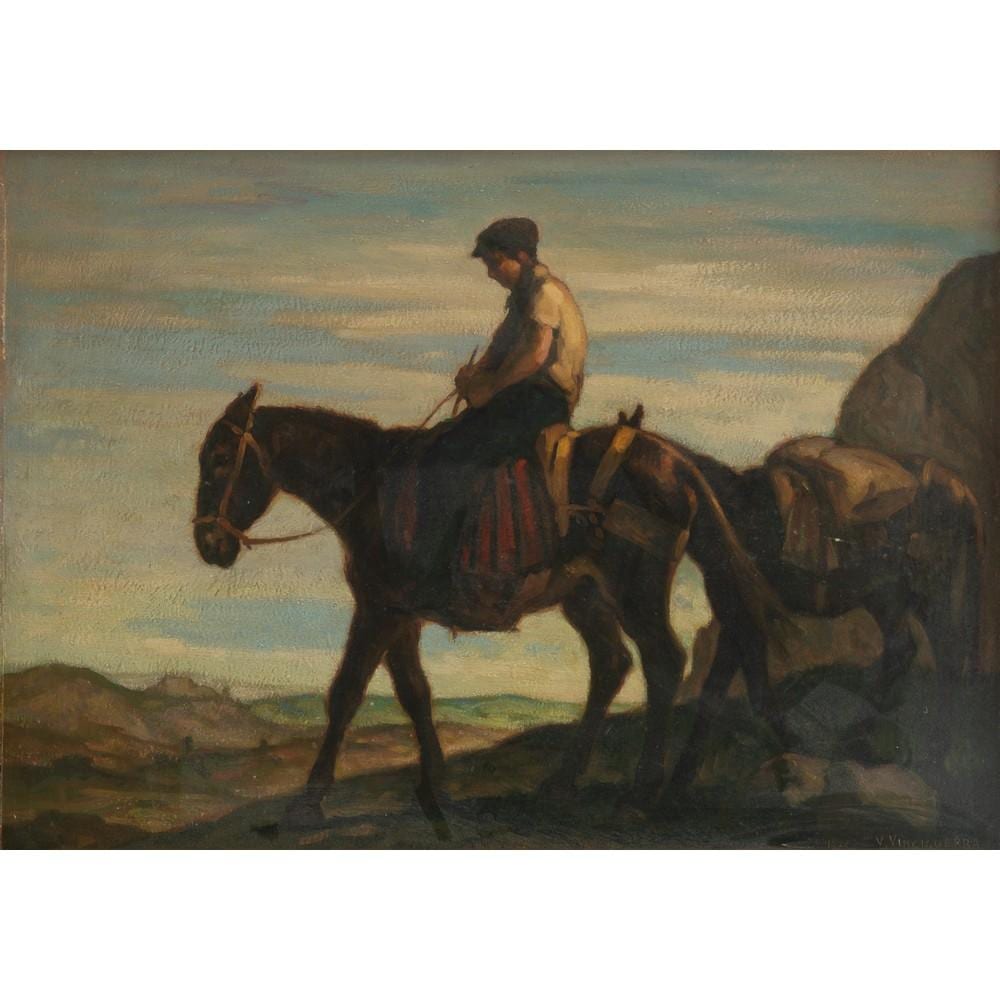 Vincenzo Vinciguerra comparable auction result: vincenzo vinciguerra contadino con cavalli olio su masonite