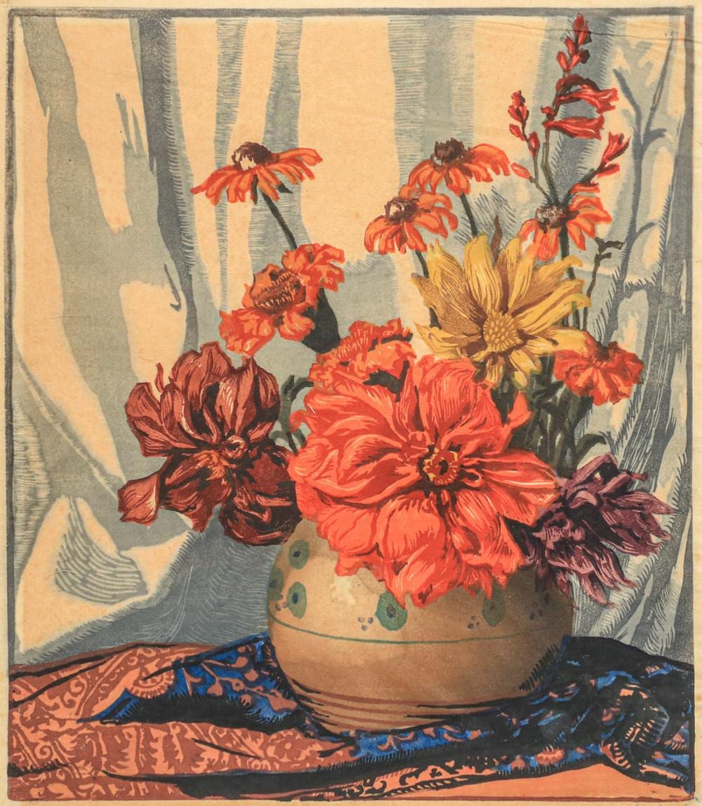 Hugo Noske comparable auction result: hugo noske austrian 1886 1960 color woodcut mixed bouquet c1920s
