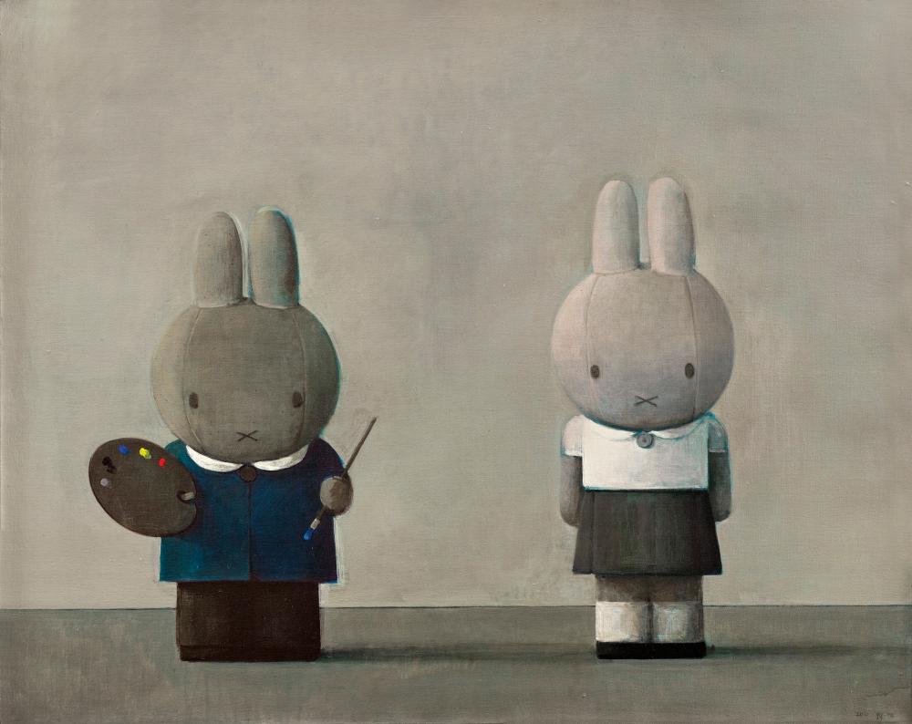 Liu Ye (B. 1964). Painter and Model. acrylic on canvas 80 x 100 cm. (31 1⁄2 comparable sale