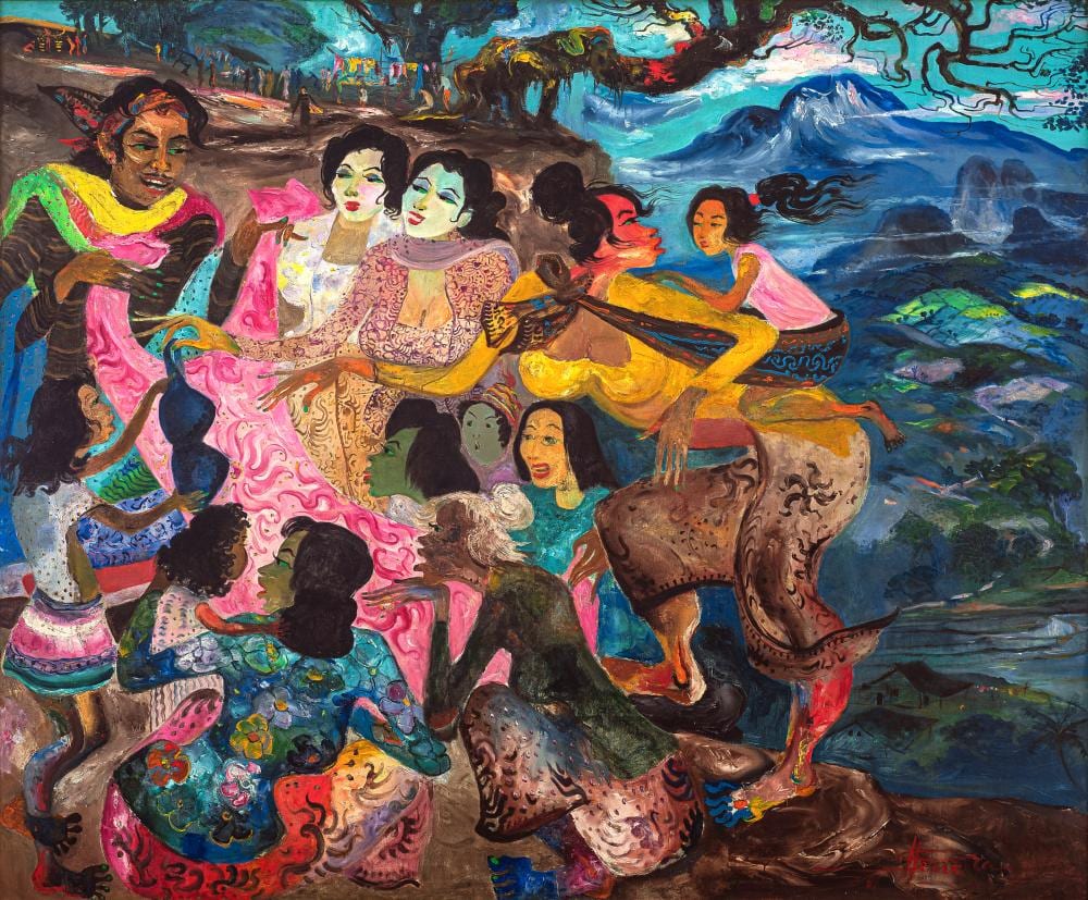 Hendra Gunawan (1918-1983). Cloth Seller. oil on canvas 200 x 240 cm. (78 3 comparable sale