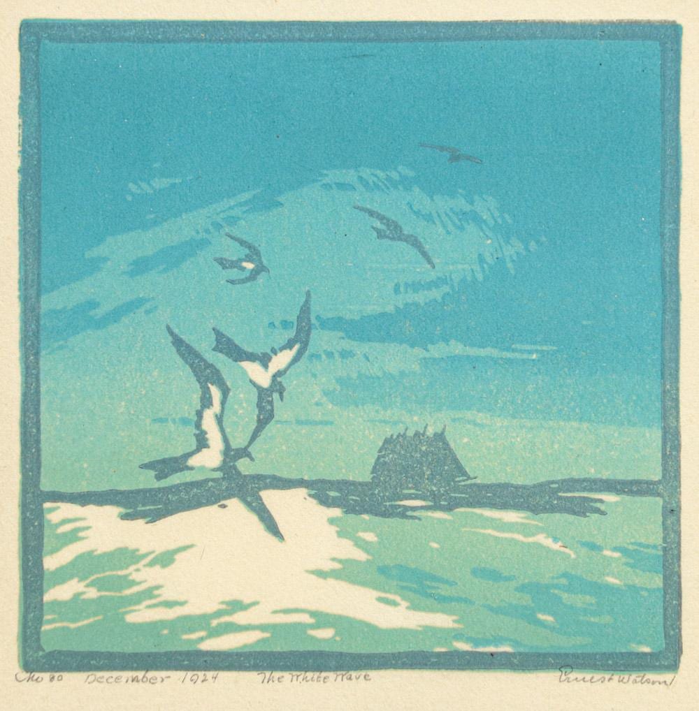 ernest w watson 1884 1969 color linocut the white wave 1924 · California Historical Design, Inc · 2024-09-21 Ernest William Watson comparable auction result: ernest w watson 1884 1969 color linocut the white wave 1924
