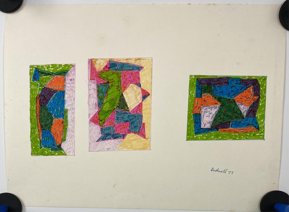 Lyndon Dadswell comparable auction result: lyndon dadswell australia 1908 1986 untitled three designs 1977 colour fibre tipped pen