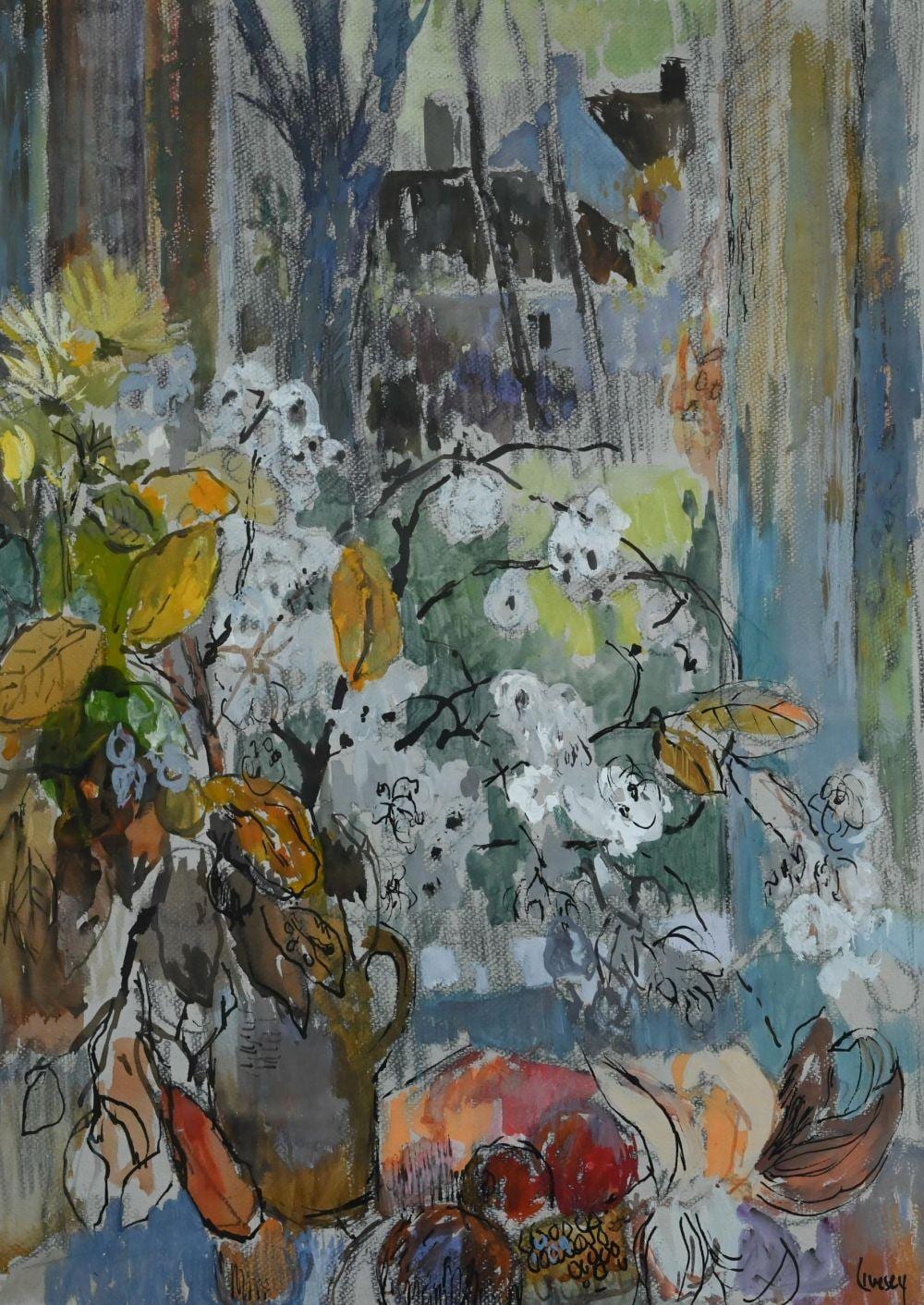 john livesey 1926 90 still life vase of flowers on a table before a window gouache signed · Andrew Smith & Son · 2024-09-25 John Livesey comparable auction result: john livesey 1926 90 still life vase of flowers on a table before a window gouache signed