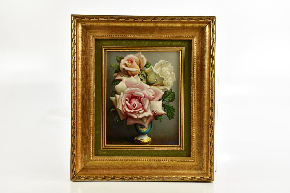 Irene Klestova comparable auction result: irene klestova russian 1908 1989 oil on canvas still life of a vase of pink flowers signed stacy marks label verso 22 x 17cm framed