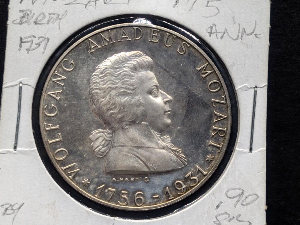 Robert Alan Gough comparable auction result: 1931 90 silver medal austria choice bu wolfgang amadeus mozart 175th anniversary