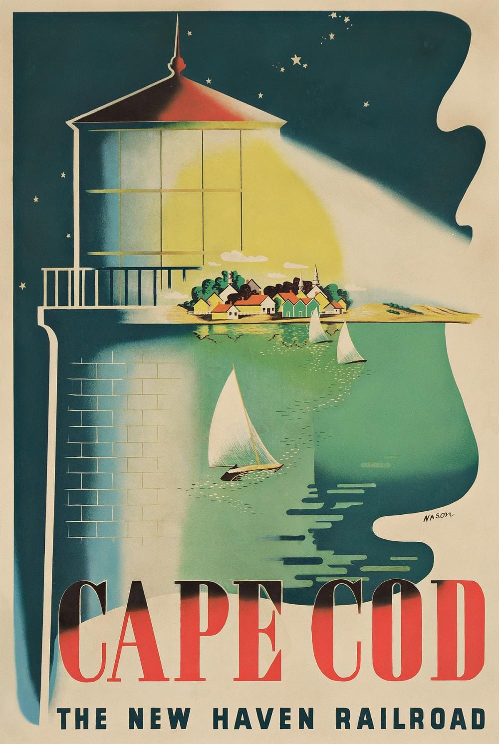 Ben Nason comparable auction result: ben nason 1913 cape cod the new haven railroad circa 1945 42x28 inches 106 x71 cm