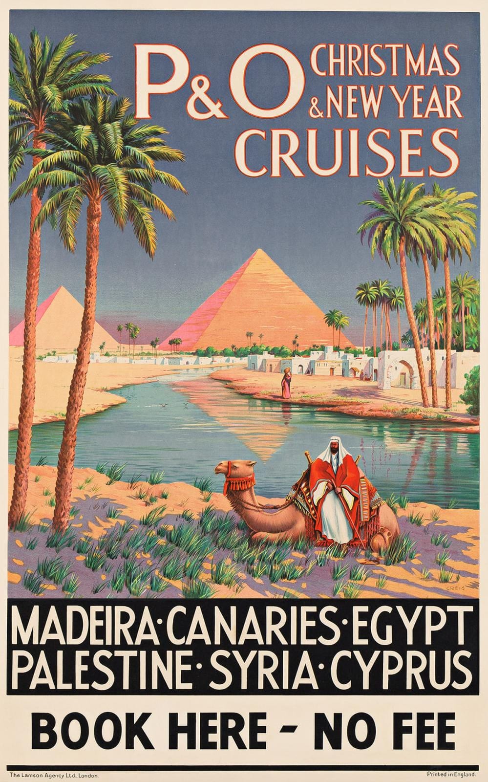 James (1861) Greig comparable auction result: james greig 1861 1941 p o christmas new year cruises circa 1925 40x25 inches 101 x63 cm the lamson agency ltd london