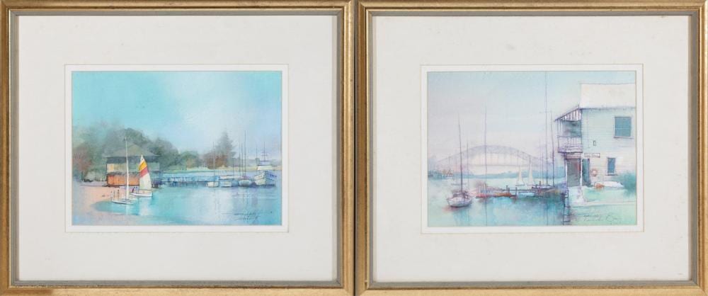 John Lovett comparable auction result: john lovett lavender bay moorings and clontarf sailors watercolour 23 x 31cm frame size 45 x 52cm