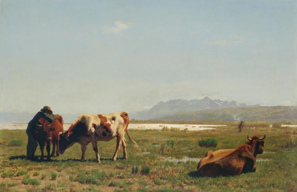 Albert Lugardon comparable auction result: albert lugardon swiss 1827 1909 cattle in a lakeside pasture oil on ca