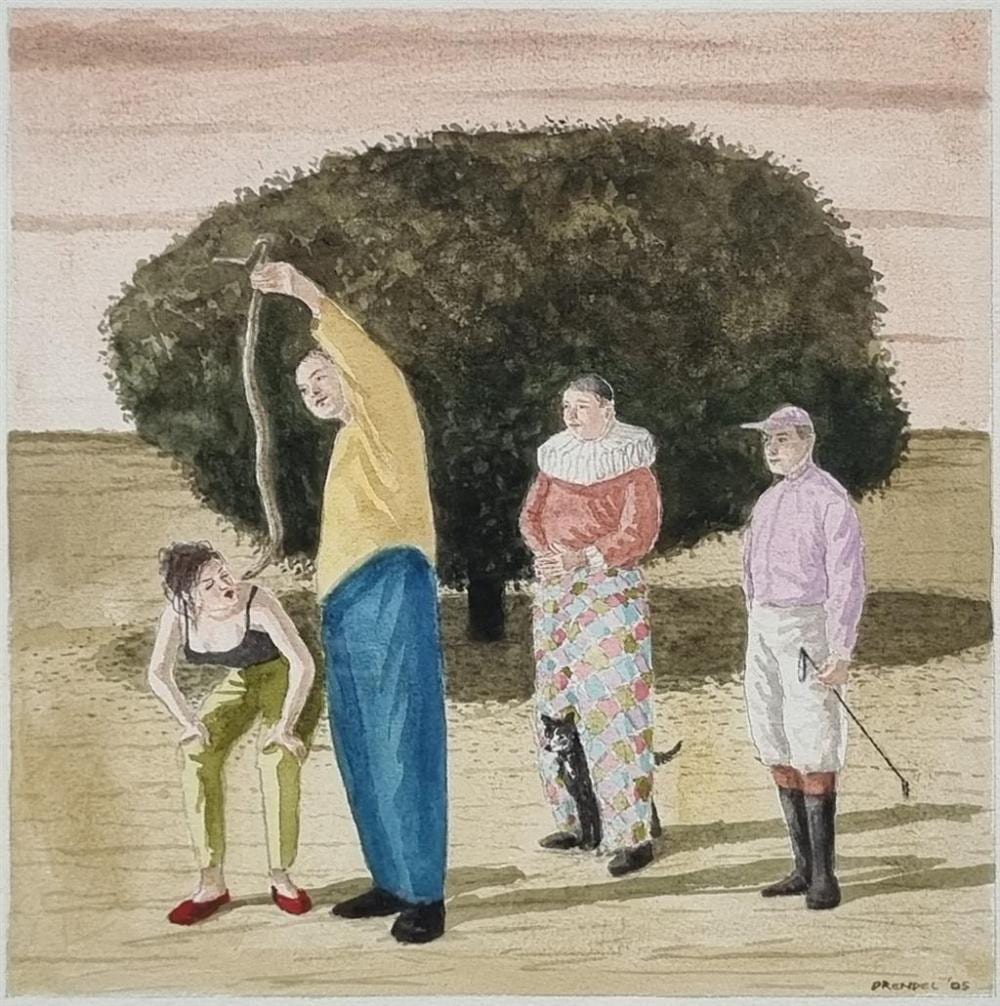 Graeme Drendel comparable auction result: graeme drendel australian 1953 the kiss 2005 watercolour signed and dated lower right 22 x 21 cm framed 52 x 49 cm label