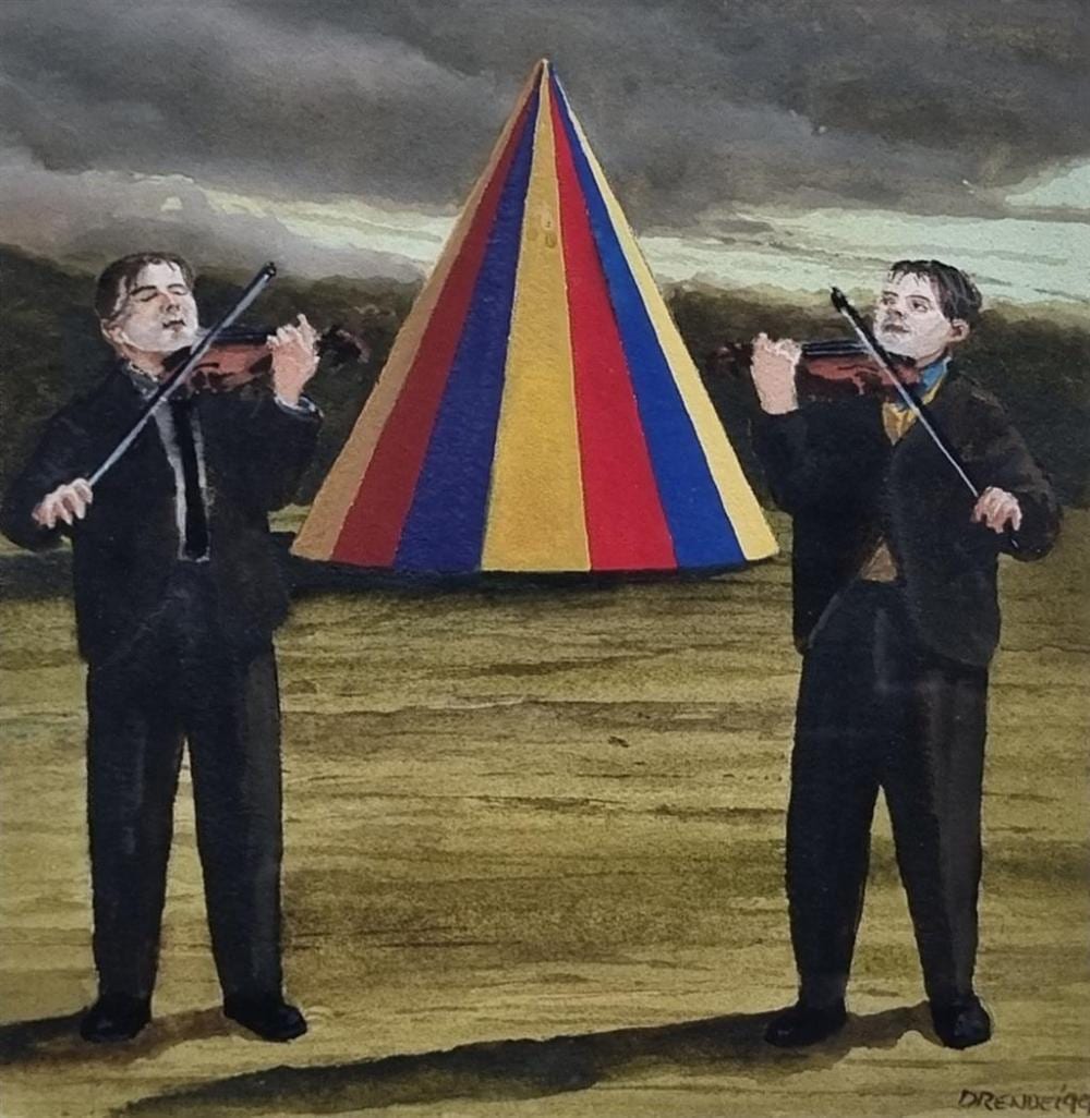Graeme Drendel comparable auction result: graeme drendel australian 1953 dexterity 1999 gouache on paper 18 5 x 18 cm framed 45 x 45 cm titled and signed verso la