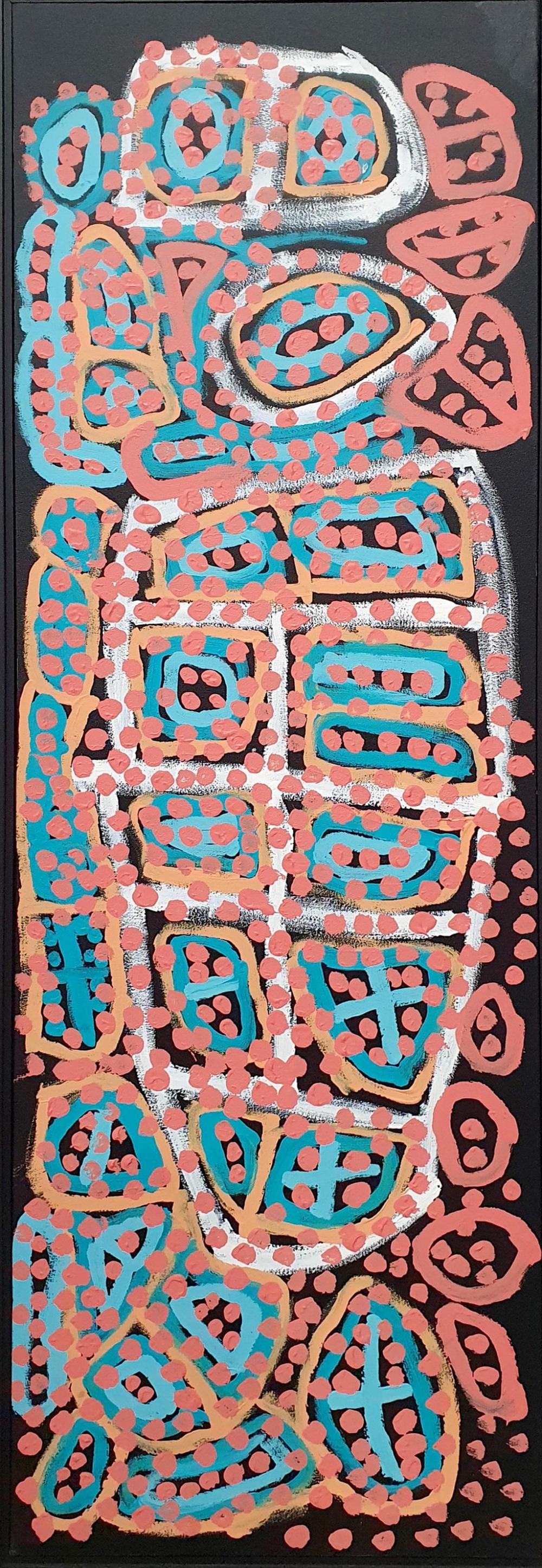 Weaver Jack comparable auction result: weaver jack australian c 1928 2010 lungarung acrylic on canvas 140 x 45 cm stretched signed verso with certificate of auth