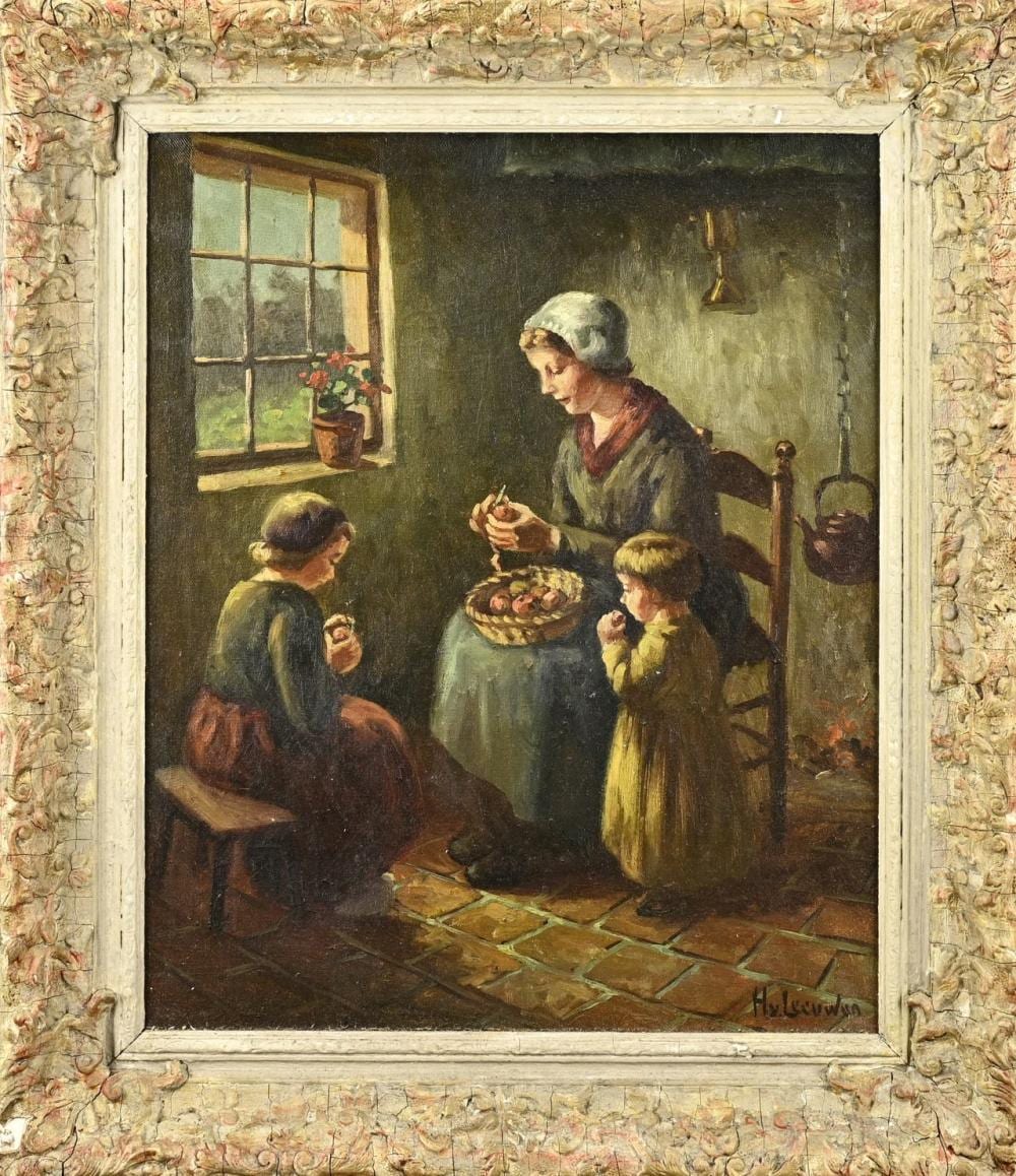 H. van Leeuwen comparable auction result: h van leeuwen farm interior with mother and children