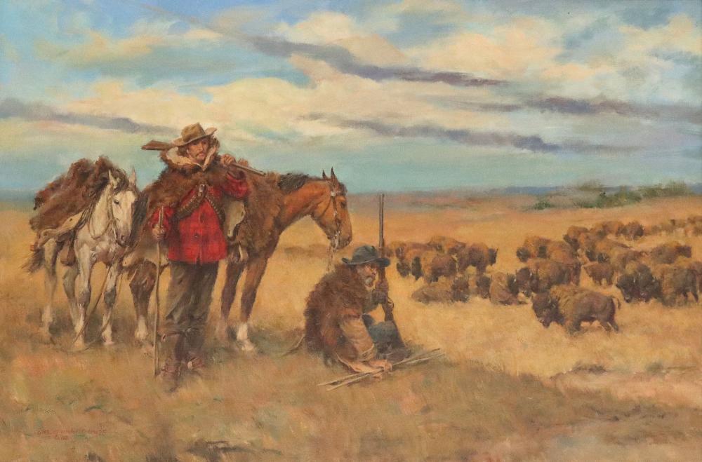 Charles Winfield Miller comparable auction result: charles winfield miller 1922 1995 hunters buffalo herd 24 x 36