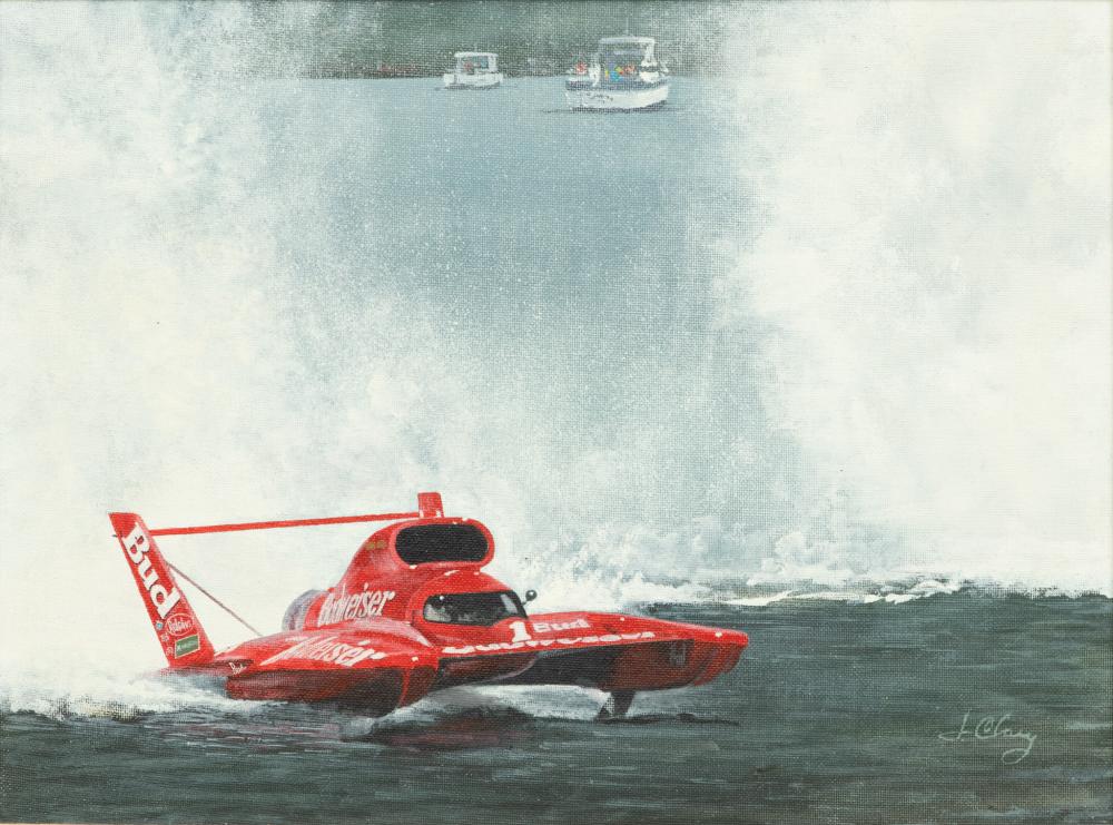 Jim Clary comparable auction result: jim clary american 1939 2018 oil on canvas 1990 miss budweiser h 12 w 16