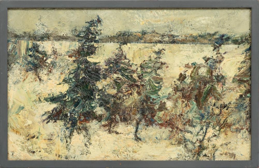 Richard Jerzy comparable auction result: richard jerzy american 1943 2001 oil on masonite winter landscape h 10 w 15 5
