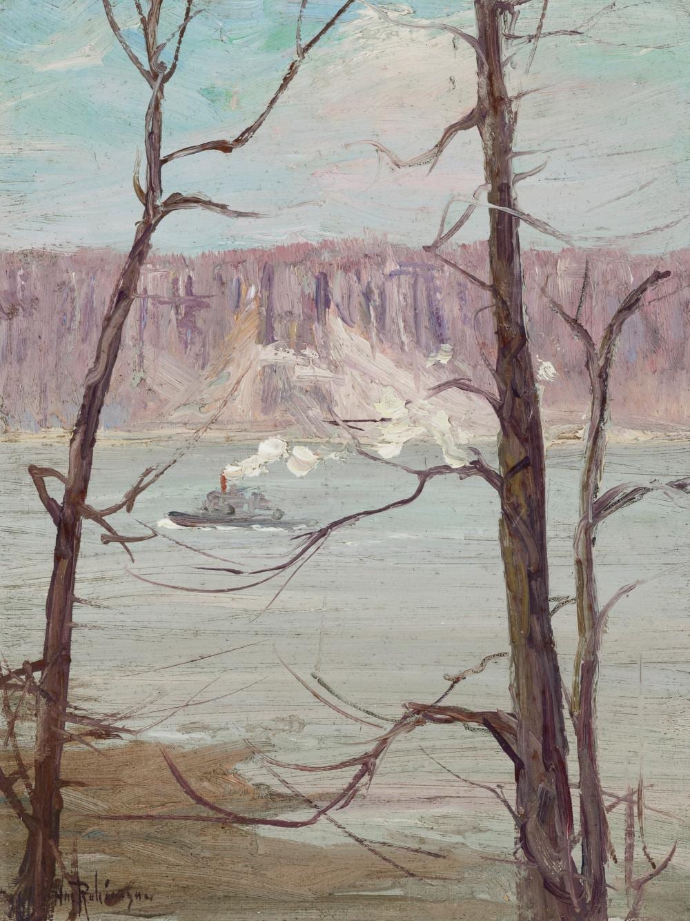 Hal Robinson comparable auction result: hal robinson 1875 1933 hudson river palisades oil on canvasboard 9 x 7