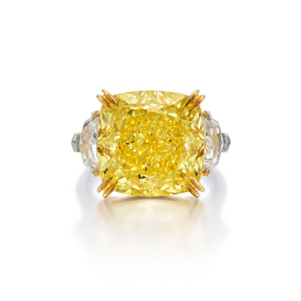 Fancy Vivid Yellow Diamond and Diamond Ring | 16.36克拉 艷彩黃色鑽石 配 鑽石 戒指 comparable sale