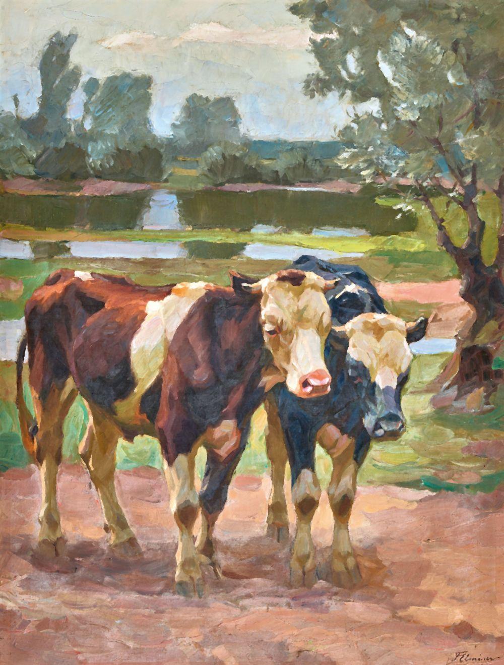Franz Elmiger comparable auction result: franz elmiger ermensee 1882 1934 luzern zwei rinder in landschaft 1914