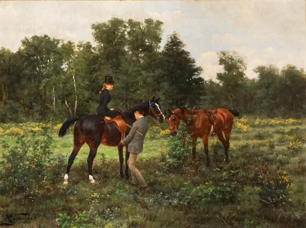 Jean Richard Goubie comparable auction result: jean richard goubie french 1842 1899 before the ride oil on canvas 10 x 15 in 25 4 x 38 1 cm