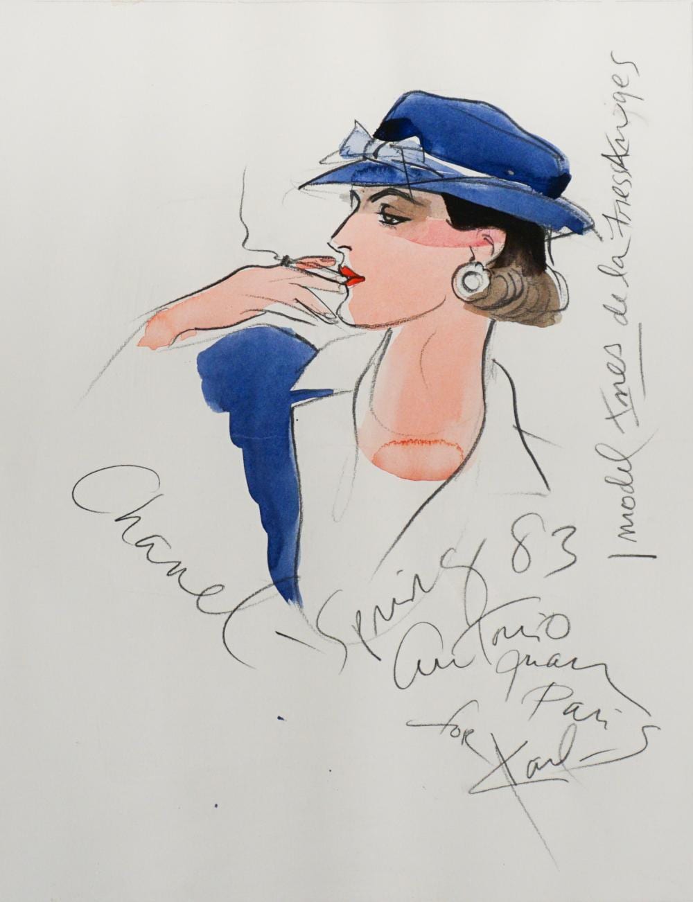 Antonio Lopez comparable auction result: antonio lopez american puerto rican 1943 1987 portrait of in s de la fressange graphite and watercolor on paper sight size 21 x 17 1 2 in 53 3 x 44 5 cm