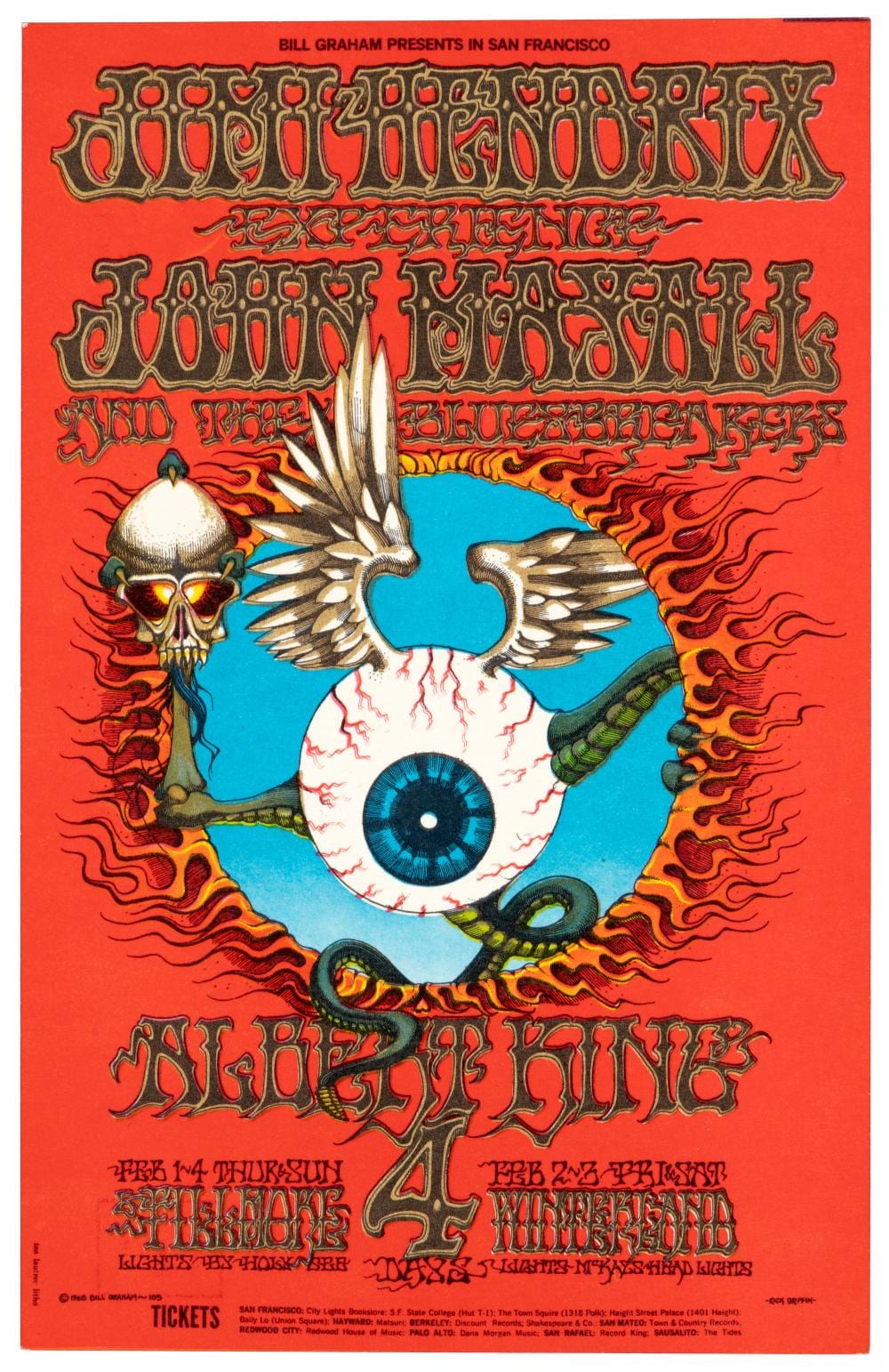Rick Griffin comparable auction result: jimi hendrix flying eyeball postcard by rick griffin