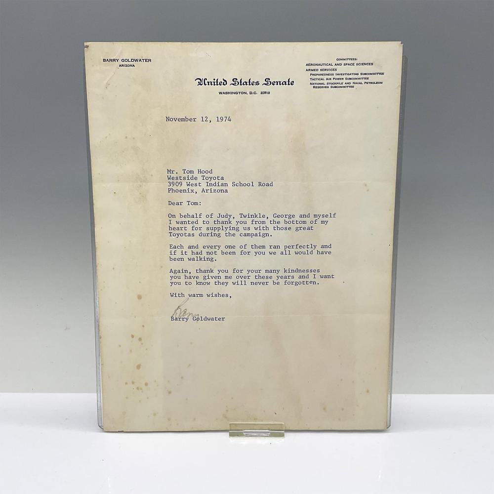 Barry Goldwater comparable auction result: barry goldwater signed letter with coa