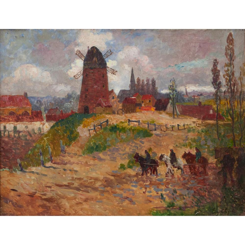 Eugène Chigot comparable auction result: eug ne chigot 1862 1923 untitled windmill farm scene