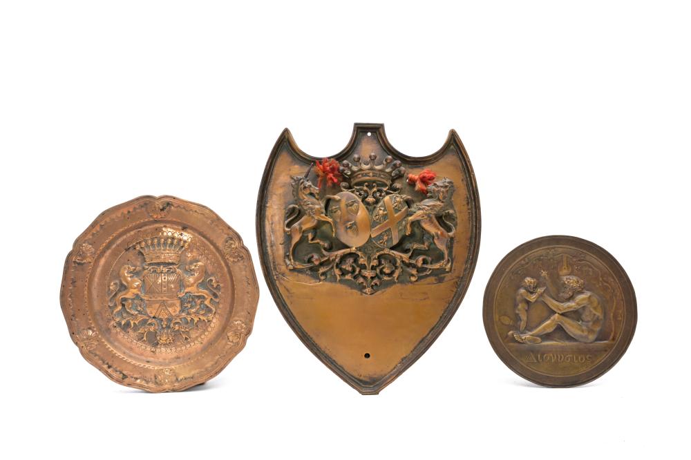 Ferdinand Levillain comparable auction result: ferdinand levillain 1837 1905 the education of dionysus patinated bronze and two bronze coat of arms plaques 19th 20th c