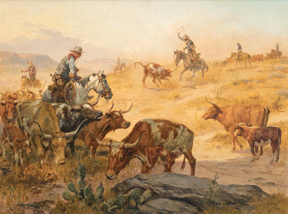 Charlie Dye comparable auction result: charlie dye 1906 1972 cutting out mexican cows 1962
