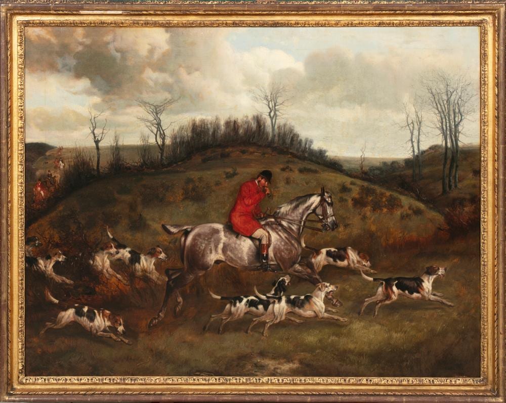 John Alfred Wheeler comparable auction result: john alfred wheeler 1821 1903 huntsman on a grey with hounds signed oil on canvas 85 x 110cm