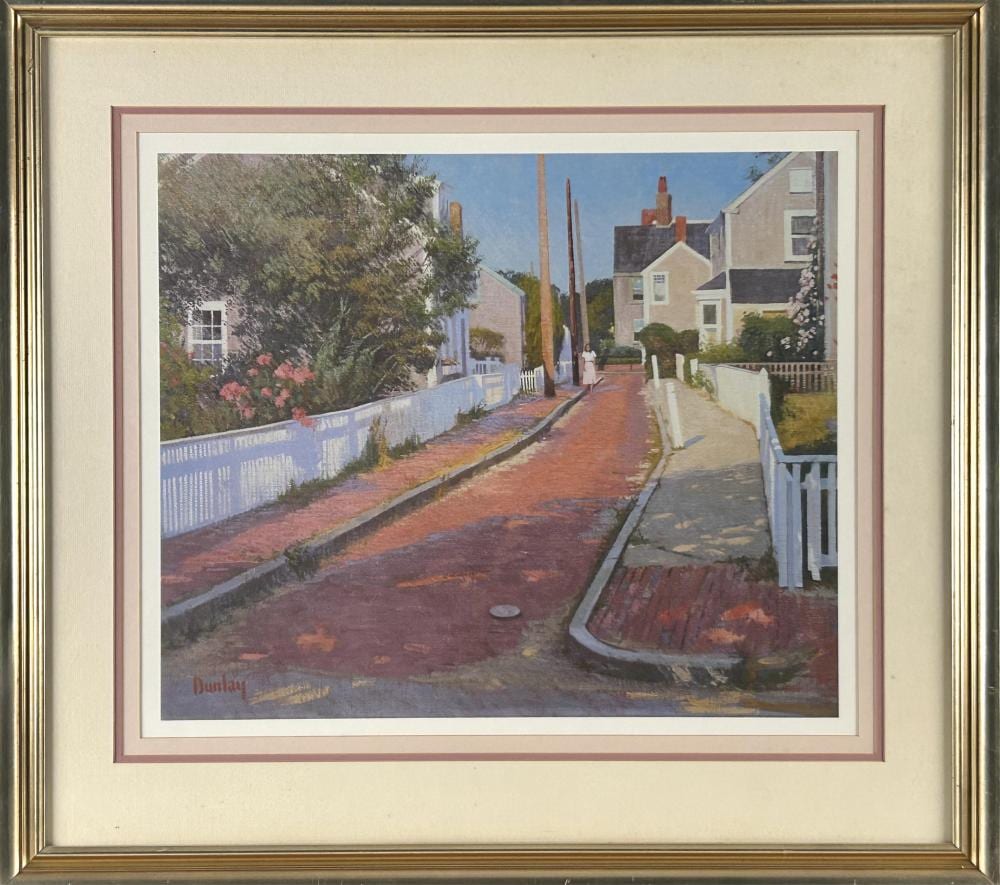 Tom Dunlay comparable auction result: thomas russell dunlay massachusetts 1951 martin s lane nantucket photolithograph on paper 21 x 25 sight framed 32 x 35