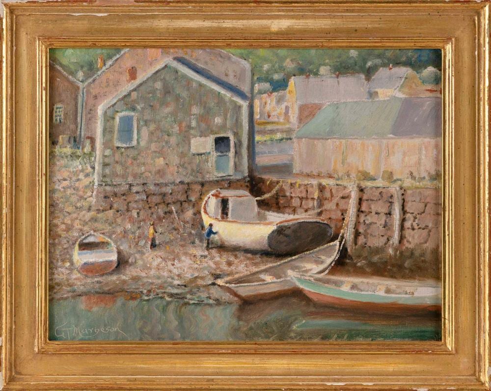 gilbert tucker margeson massachusetts nova scotia 1852 1949 fishing village likely rockport massachusetts oil on board 12 x 16 framed 16 5 x 19 5 · Eldred's · 2024-10-16 Gilbert Tucker Margeson comparable auction result: gilbert tucker margeson massachusetts nova scotia 1852 1949 fishing village likely rockport massachusetts oil on board 12 x 16 framed 16 5 x 19 5